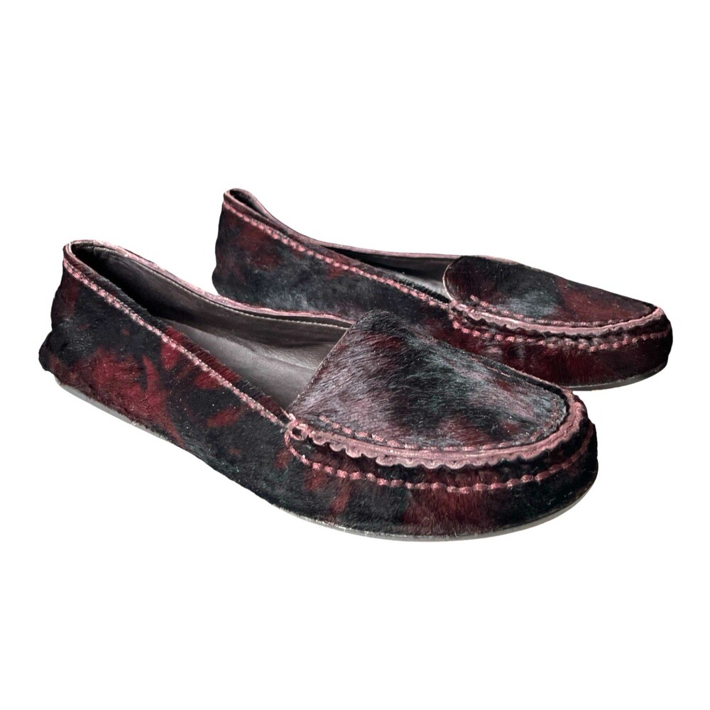 Elizabeth and James Womens Loafers Calf/Pony Hair Burgundy Black Flats Size 8.5